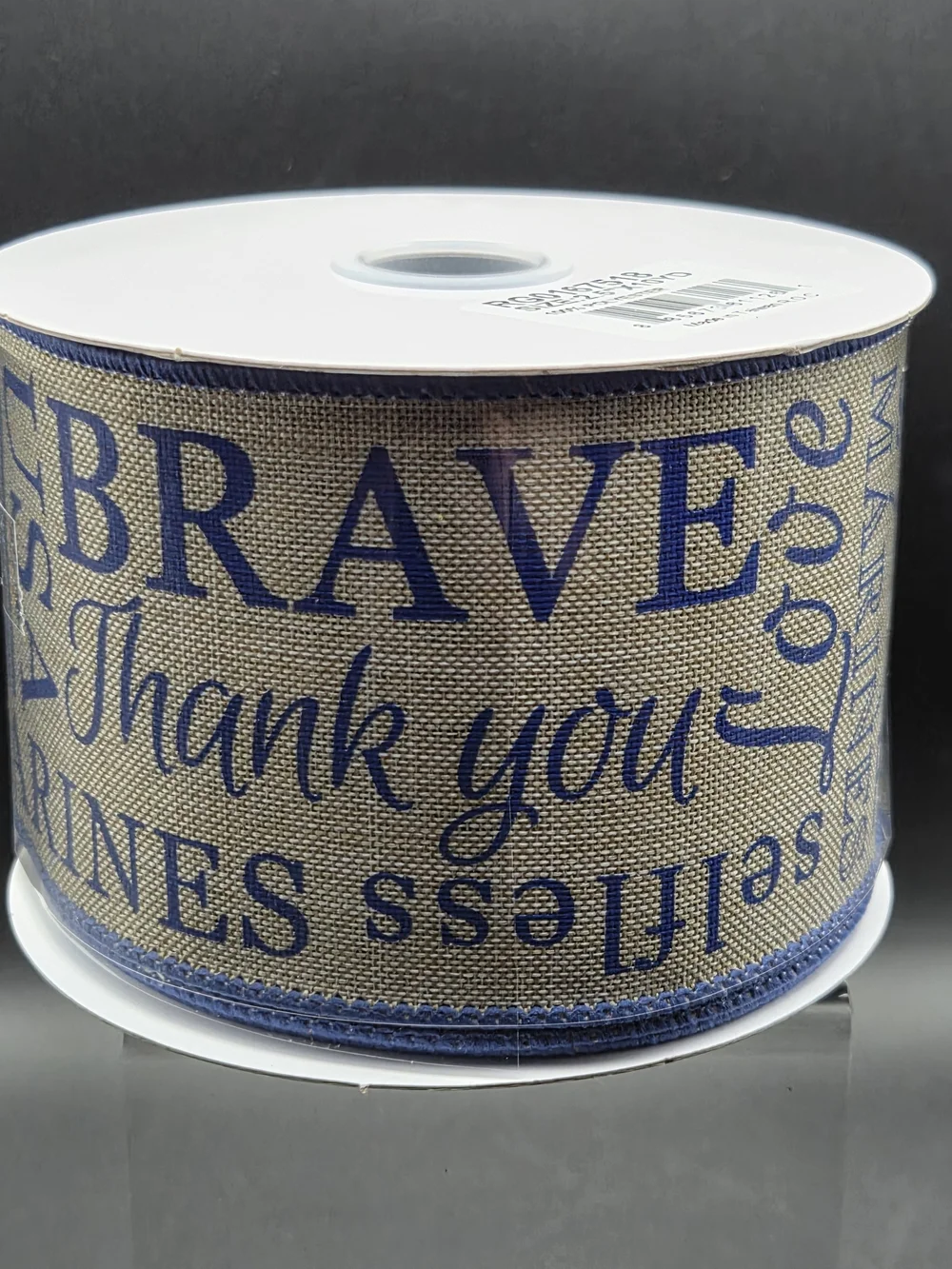 Patriotic Marines 'Hero' Wired Burlap Ribbon in Blue and Natural 10 Yards NWT
